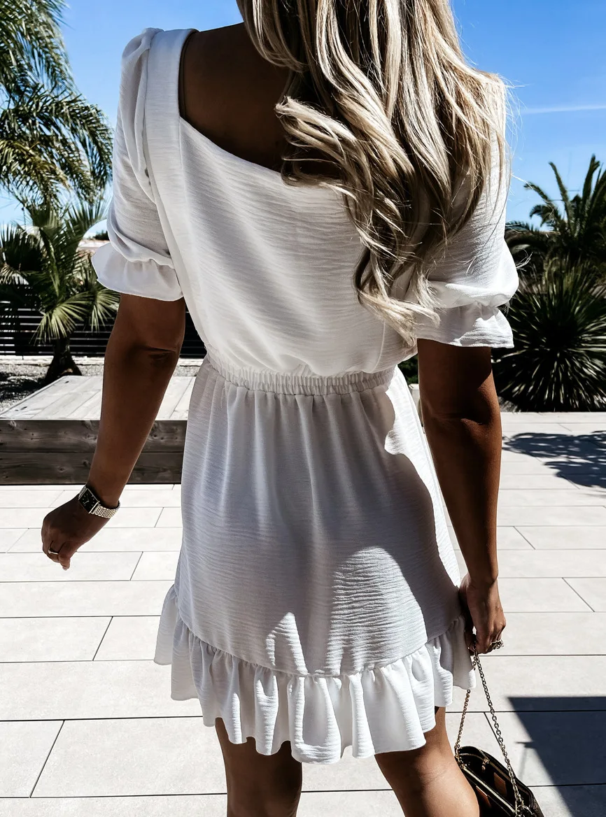 

2021 Women Sexy Square Collar Dress Summer Casual Short Sleeve Ruffle Dresses Retro Classic Plaid Print Party Dress Vestido