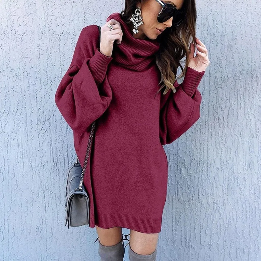 Winter Turtleneck Sweater Women Solid Long Sleeve Knitted Loose Jumper Dress Casual Simple Female Pullovers | Женская одежда
