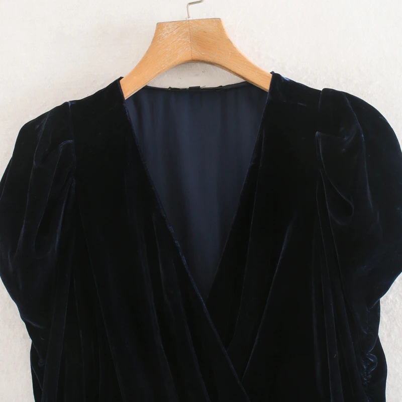 AGong однотонный синий бархатный тонкий комбинезон женский модный с v образным