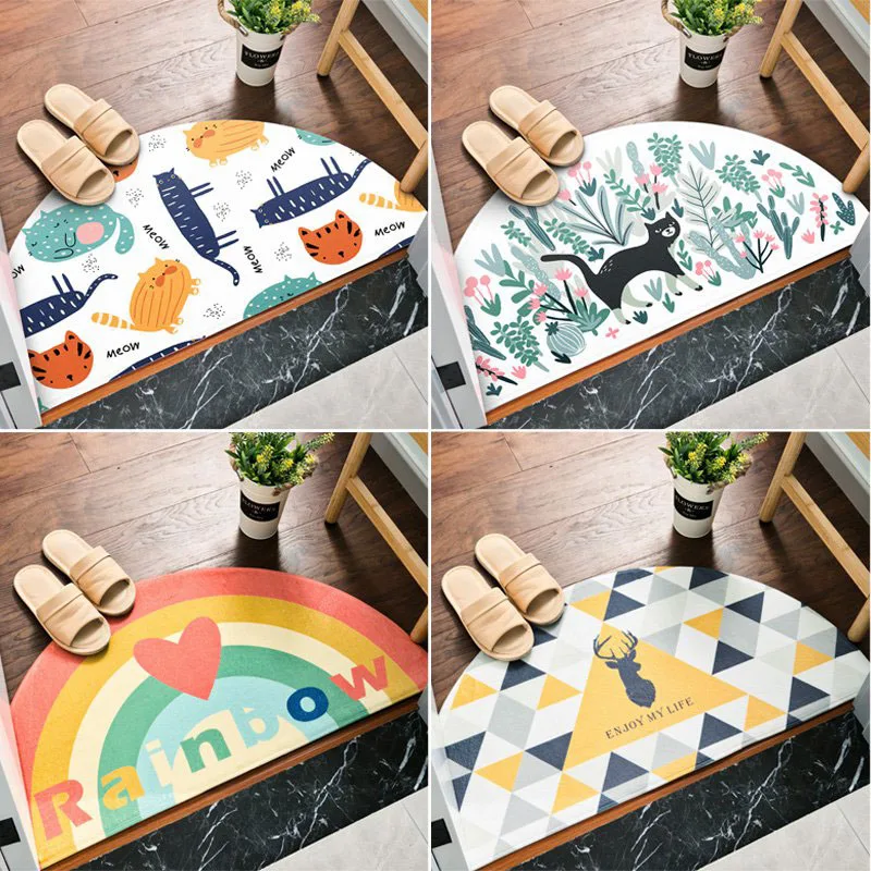 

Semicircle Entrance Doormat Non-slip Floor Mat Cartoon Carpet for Bedroom Kitchen Front Door Rugs Cozy Hallway Welcome Mats