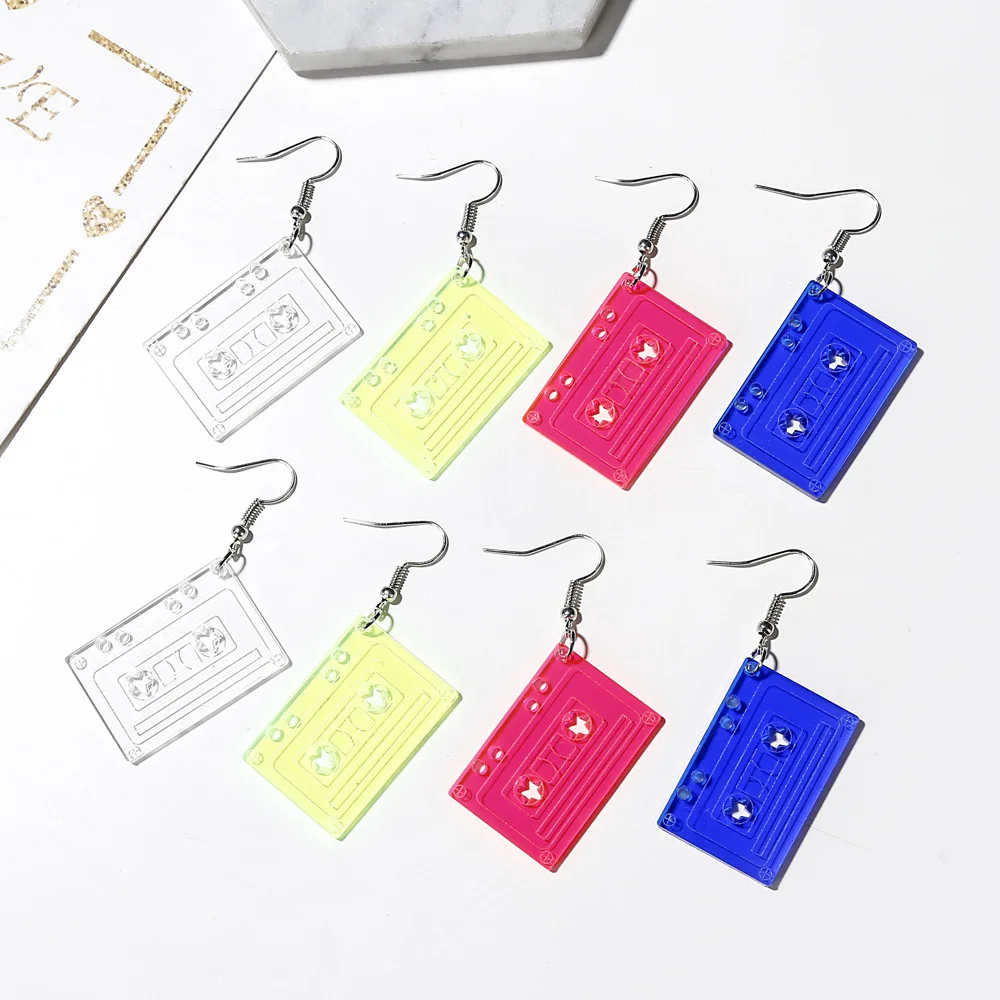 

Fashion Clear Neon Yellow Pink Acrylic Tape Dangle Earrings For Women Girls Colorful Long Drop Earrings Pendientes Jewelry Gifts