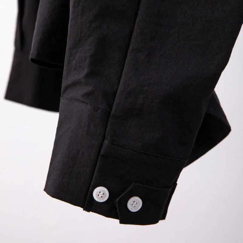 

DEAT Women Black Patchwork Ruffles Gauze Single Breasted Blouse New Polo Neck Long Sleeve Slim Shirt Fashion Summer 2021 7E699