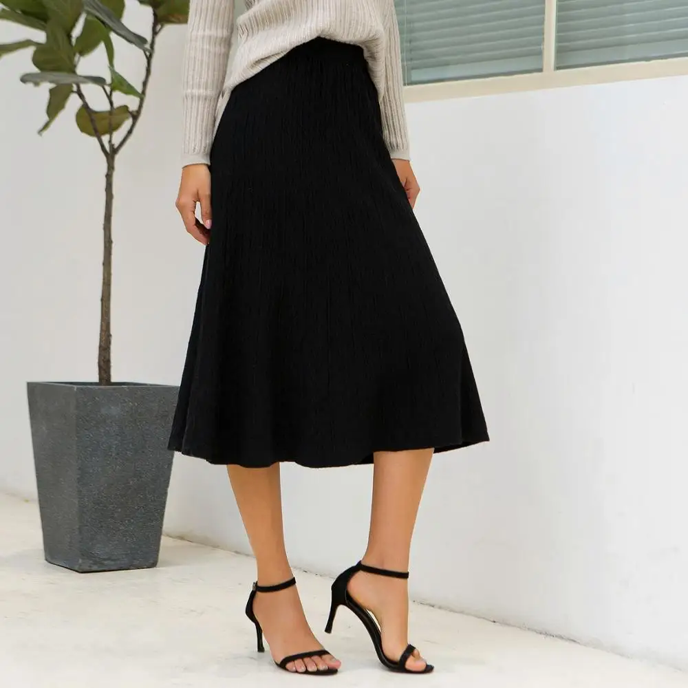 

Casual Twist knitted Skirt For Women Elegant Solid Soft A-line Mid-length Sweater Dress High Waist All-match Apparels Autumn New