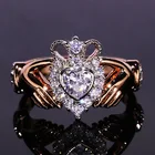 Модное золотистое кольцо в форме короны в форме сердца с циркониевым камнем для женщин, ювелирные изделия для помолвки