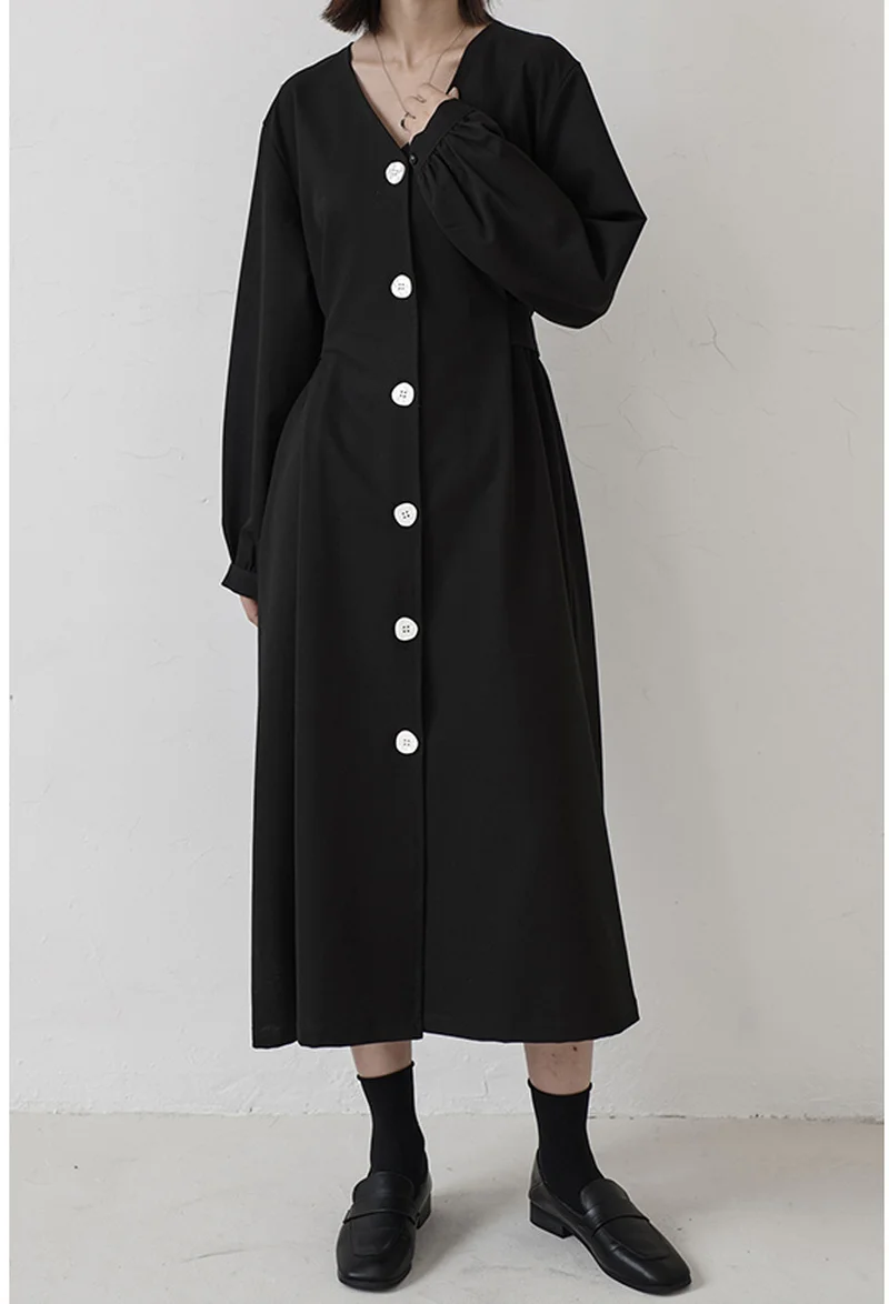 Длинное платье с V-образным вырезом Женская осенне-зимняя одежда винтажные