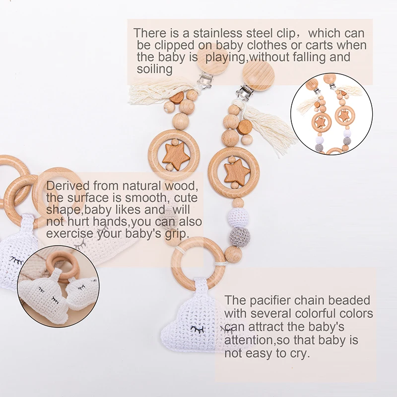 

Baby Toy Wooden Pram Clip Pacifier Clip Chain Mobile Pram Personalize Name Rattle Stroller Toys Bed Bell Around Neborn Gift Toys