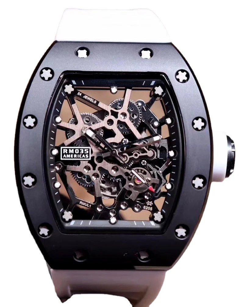 

New Automatic Mechanical Men's Watch White Yellow Rubber Sapphire Ceramic Calendar Skeleton Black Ceramica