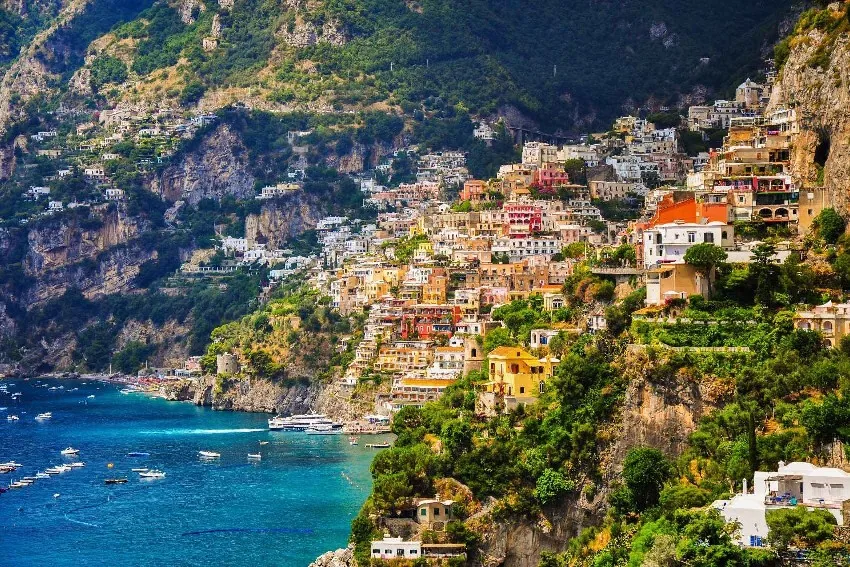 Home decoration Amalfi Coast slope Bay building Positano Campania Gulf of Salerno Italy Silk Fabric Poster Print MB203 | Дом и сад
