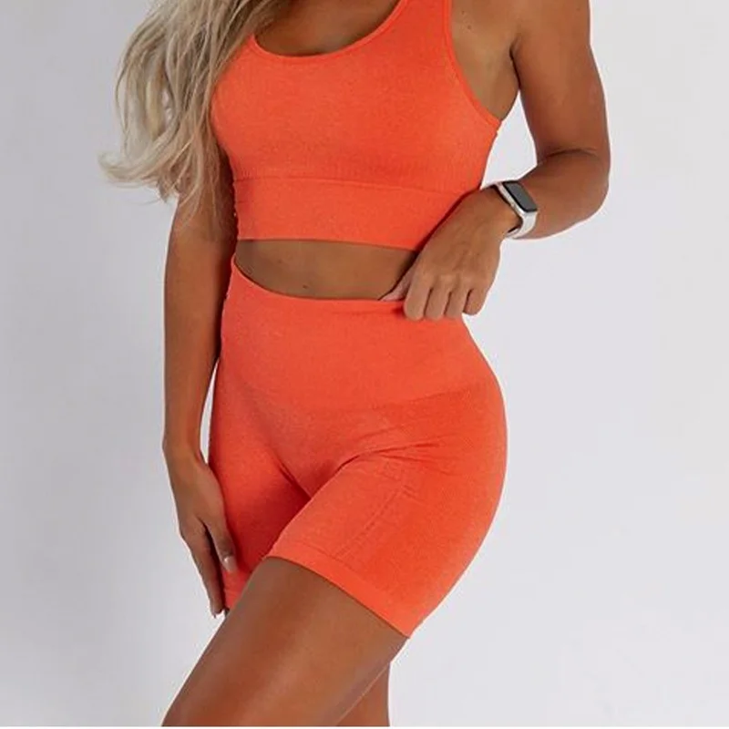 

Seamless Women Yoga Set Sports Bra High Waist Leggings Bike Shorts Gym Suit Fitness Outfits Workout Clothing Solid Tights Suit