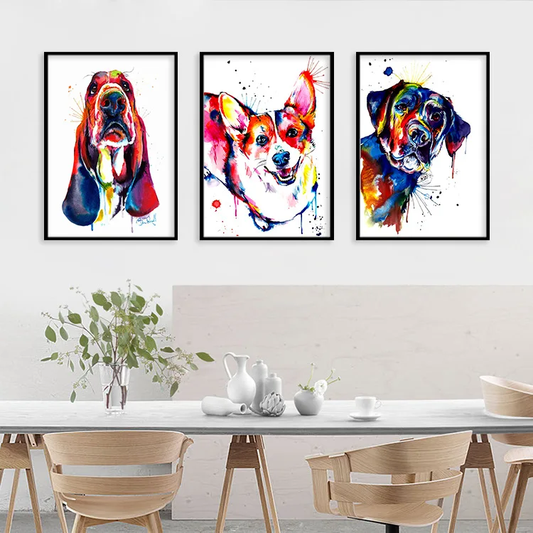 

Creative Watercolor Dog Portrait Poster Home Art Decorative Painting Canvas Painting Wall Pictures for Living Room Animal Print