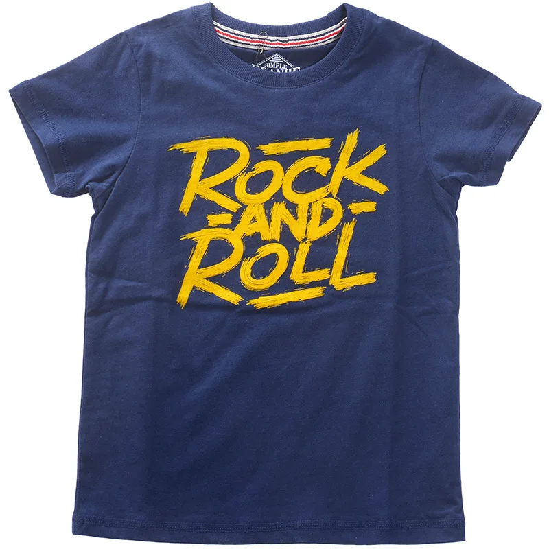 Летние футболки для мальчиков с надписью rock and roll дышащие хлопковые детей топы