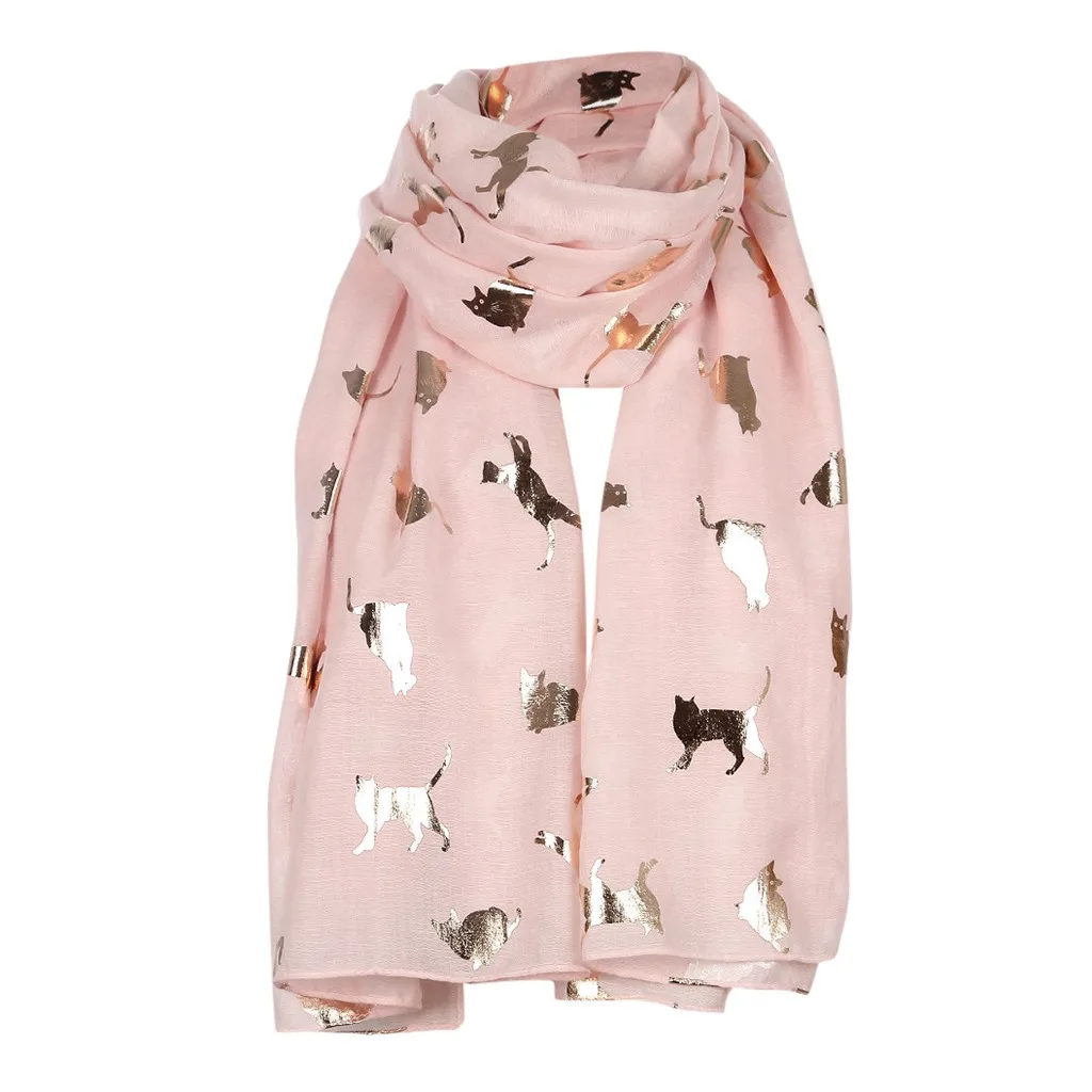 Женский модный шарф из фольги с рисунком кота шелковая шаль дорожные шарфы