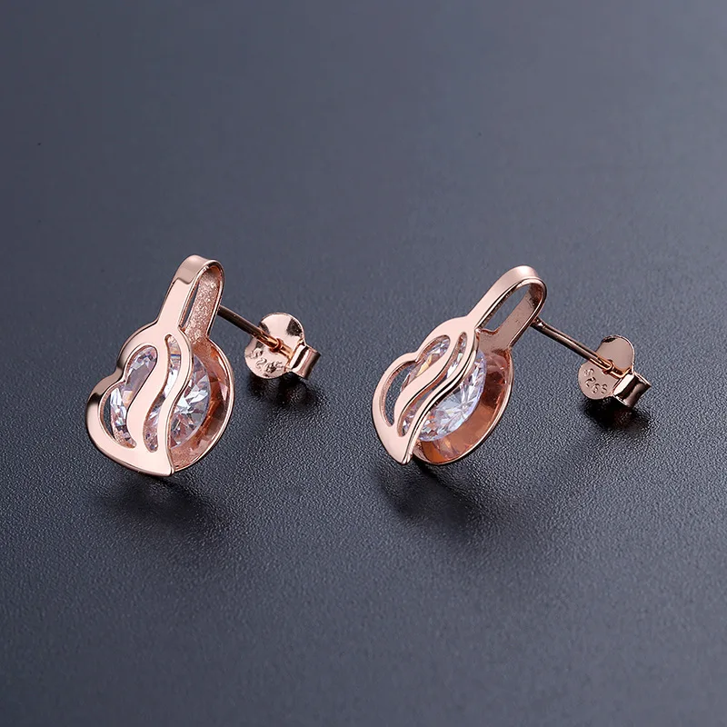 

Exquisite Silver Plated Heart Crystal Stud Earrings Charming Multi-color Zircon Earring Bridal Wedding Jewelry Lover's Gifts
