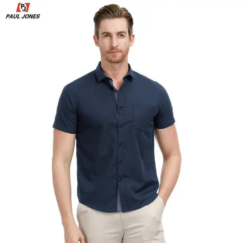 Мужская деловая рубашка на пуговицах PAUL JONES Повседневная с коротким рукавом и