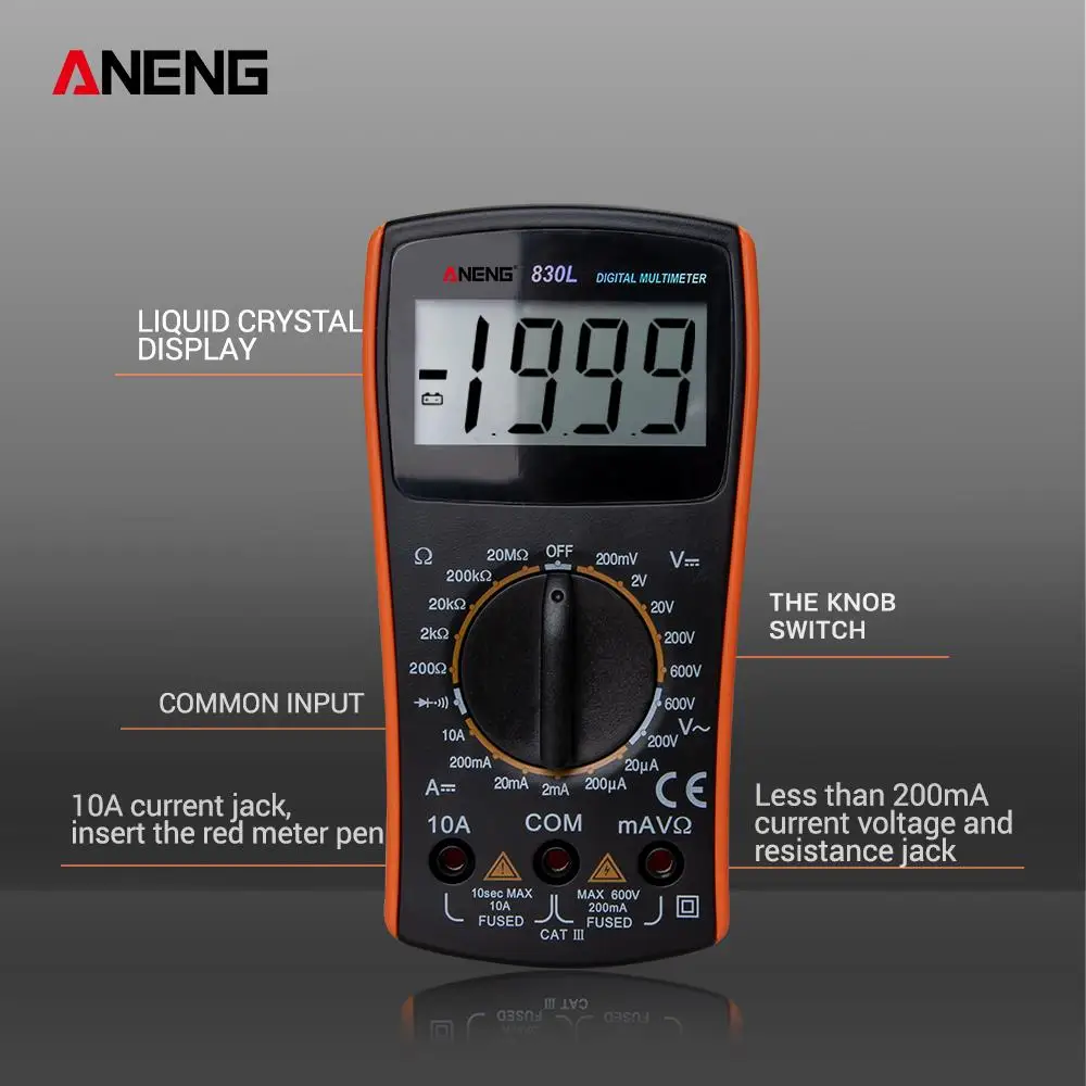 ANENG 830L тяжелых круглых цифровых мультиметров 2000 советников ручной диапазон напряжения сопротивление студентов использовать мини Multimetro цифр