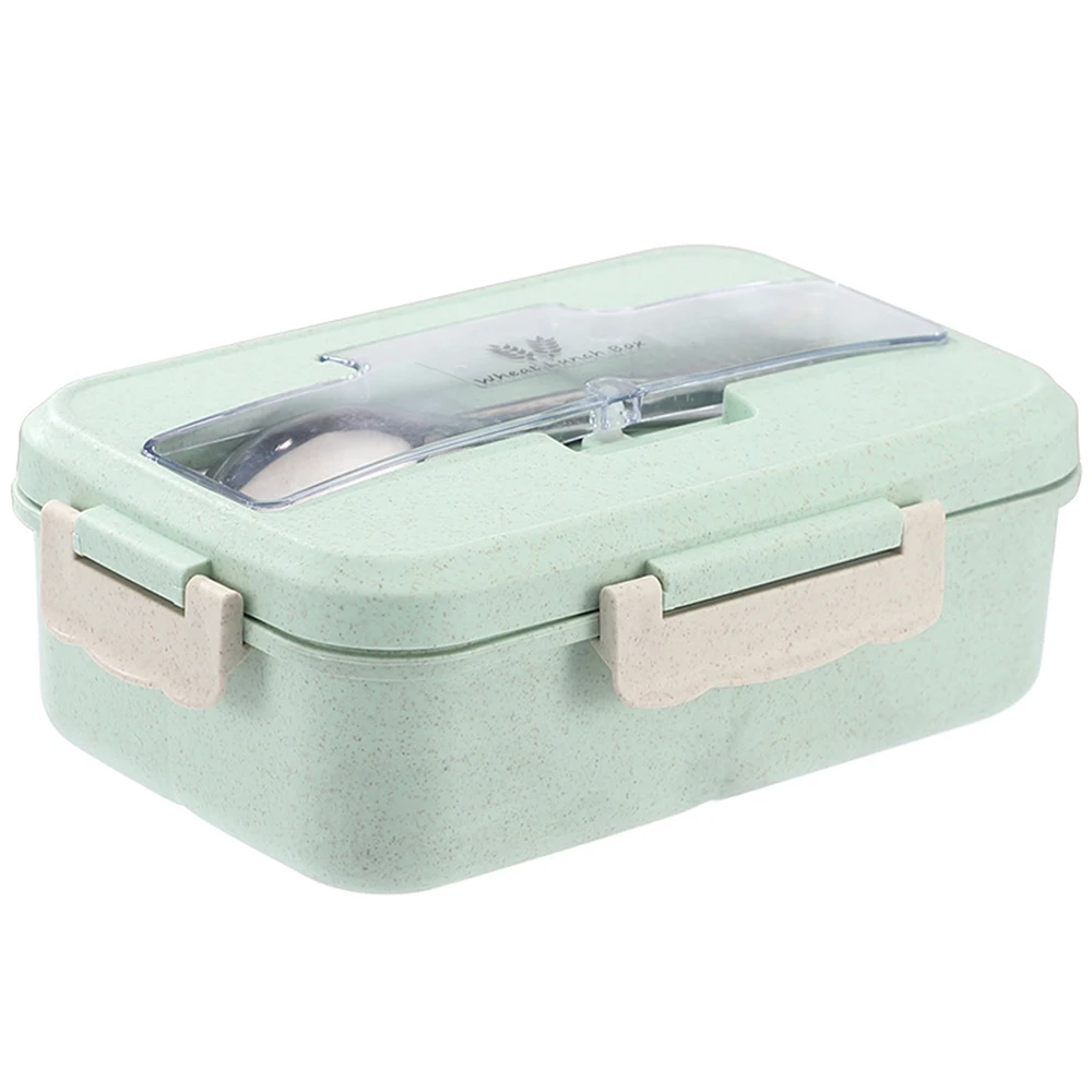 

Straw Wheat Student Heated Lunch Box Picnic Food Container Sealed with Spoons Chopsticks 3 Split Layers Food Lunch Box