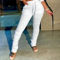 dulzura ruched stacked pants high waist drawstring streetwear 2020 autumn winter clothes solid sweatpants casual fashion sporty