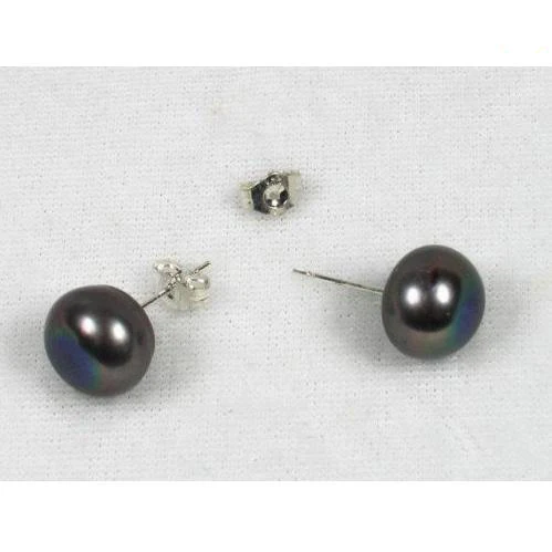 

New Arrival Favorite Pearl Earrings Black 11mm Genuine Freshwater Pearl Jewelry S925 Sterling Silver Stud Lady Gift