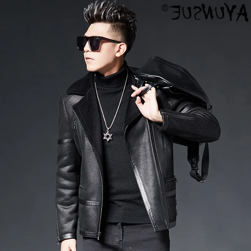 

Men's jacket, sheepskin coat, motorcycle jacket, autumn and winter