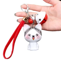 leather key chain trendy smiling cat keyring with bell decor cartoon keycahin women jewelry gifts
