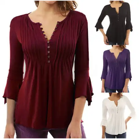 2022 New Casual Women Blouses And Shirts Elegant Ruffles Chiffon Summer Tops Women'S Tunic Ladies V Neck Button Clothing Blusas