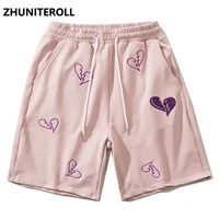 heart embroidery kanji shorts men elastic streetwear shorts hip hop harajuku jogger shorts summer fashion track short sweatpant