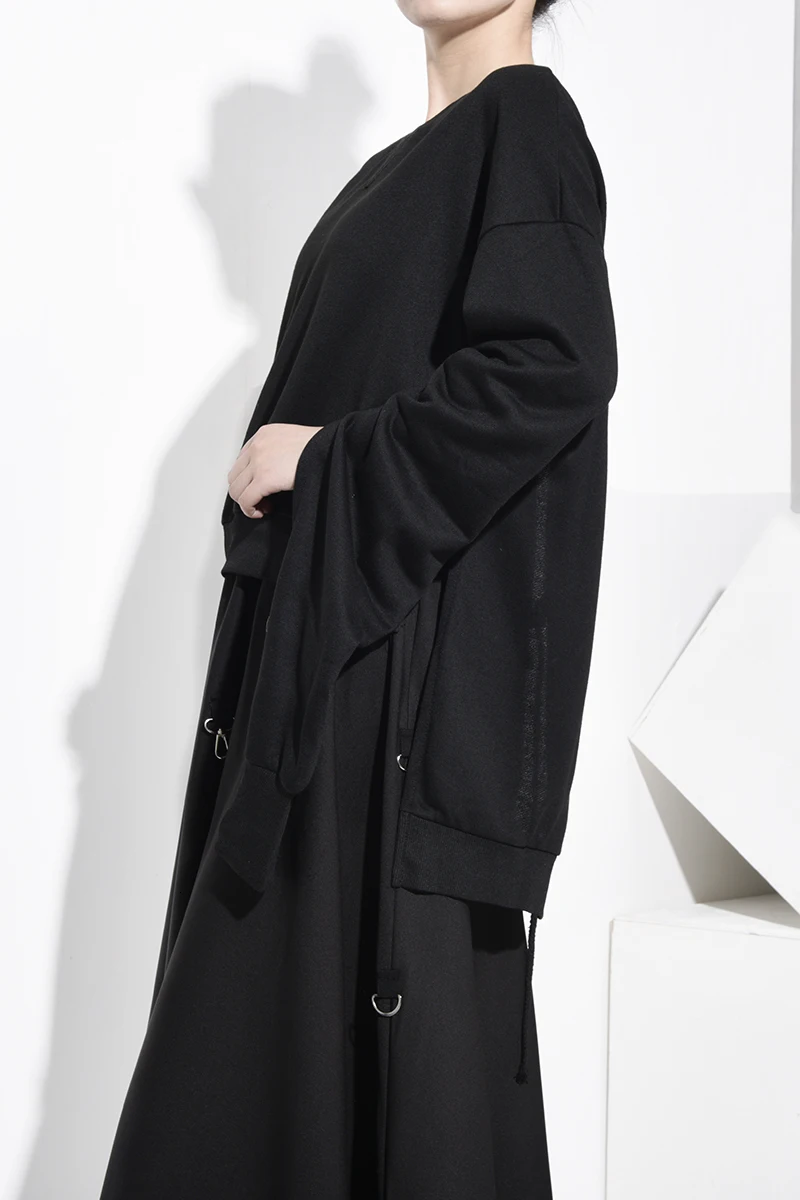 DEAT свободный крой черный ассиметричный выдалбливают толстовка новинка круглый