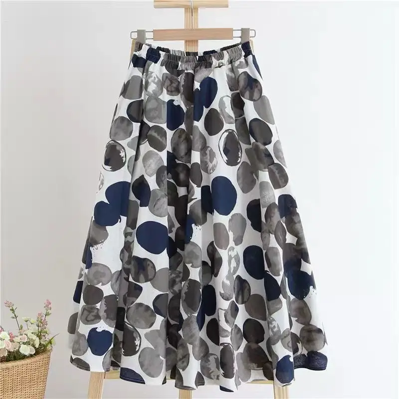 Women's Vintage Floral Cotton Long Maxi Skirts Elastic Waist Skirt Floral Skirt Summer Skirt Fluffy Sexy Pleated Skirt
