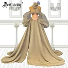 Вечерние платья из тюля, серые, с оборками, с пышными рукавами, с бусинами, с цветами, коктейльное платье, исламские, турецкие длинные платья, женские платья, 2021