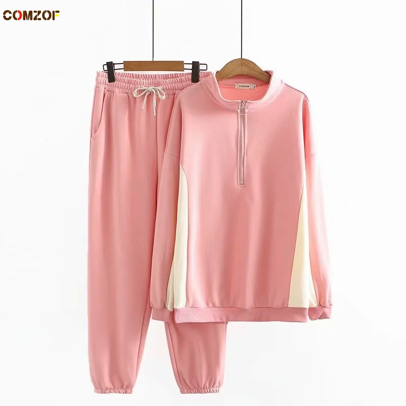 

Autumn Women Two Piece Set Zipper Hoodie+Pants Patchwork Tracksuits Plus Size Sweatpants Suits Clothing Ensemble Femme 4XL