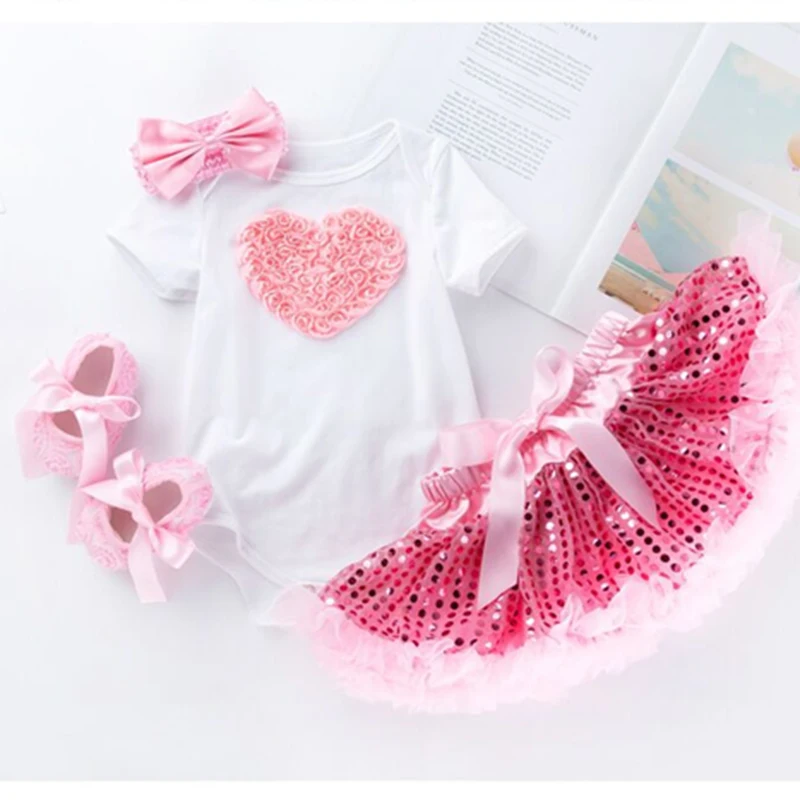 Комплект летней одежды для новорожденных девочек 4 шт./компл. комбинезон + юбка