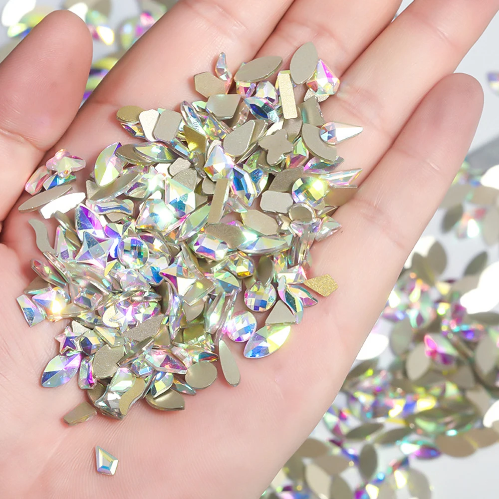 

50 PCS/Pack Manicure Rhinestone Aurora Special Shaped Diamond Flat Mix Set Slider For Nail DIY Design Nail Decorations Accessory