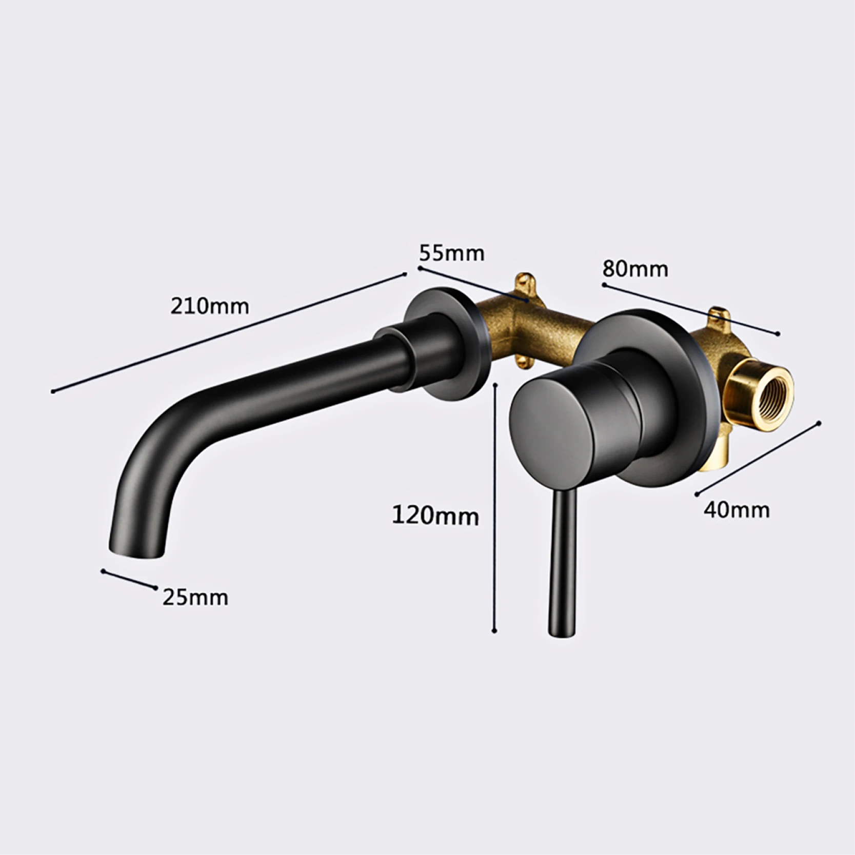 

Round tube concealed faucet, brass wall type basin faucet Simple double hole split Black Gold Hotel embedded bathroom hot and co