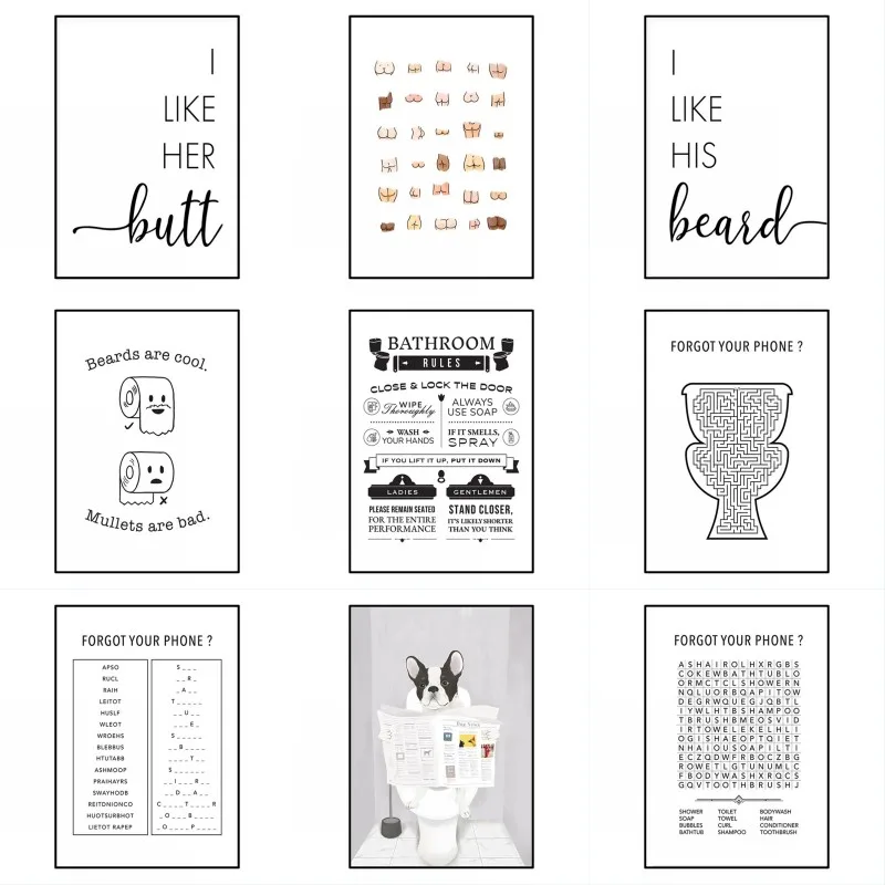 Картина на холсте в туалете французского бульдога настенный плакат