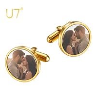 u7 photo cufflinks lapel pin with custom image jewelry father groom wedding business gift round cuff links 1 pair