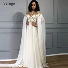 Verngo элегантное белоеслоновая кость шифоновое ТРАПЕЦИЕВИДНОЕ выпускное платье блестящие золотые бусины Блестки Длина до пола Дубай арабское длинное вечернее платье
