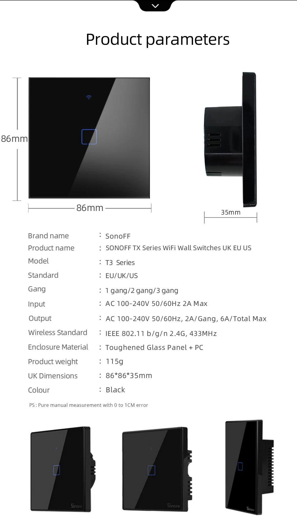 Интеллектуальный выключатель света SONOFF T2/T3 нам 1/2/3 Wifi переключатель сенсорной панели свет розетки 433 МГц RF Беспроводной дистанционного Управление eWelink Google Home Alexa