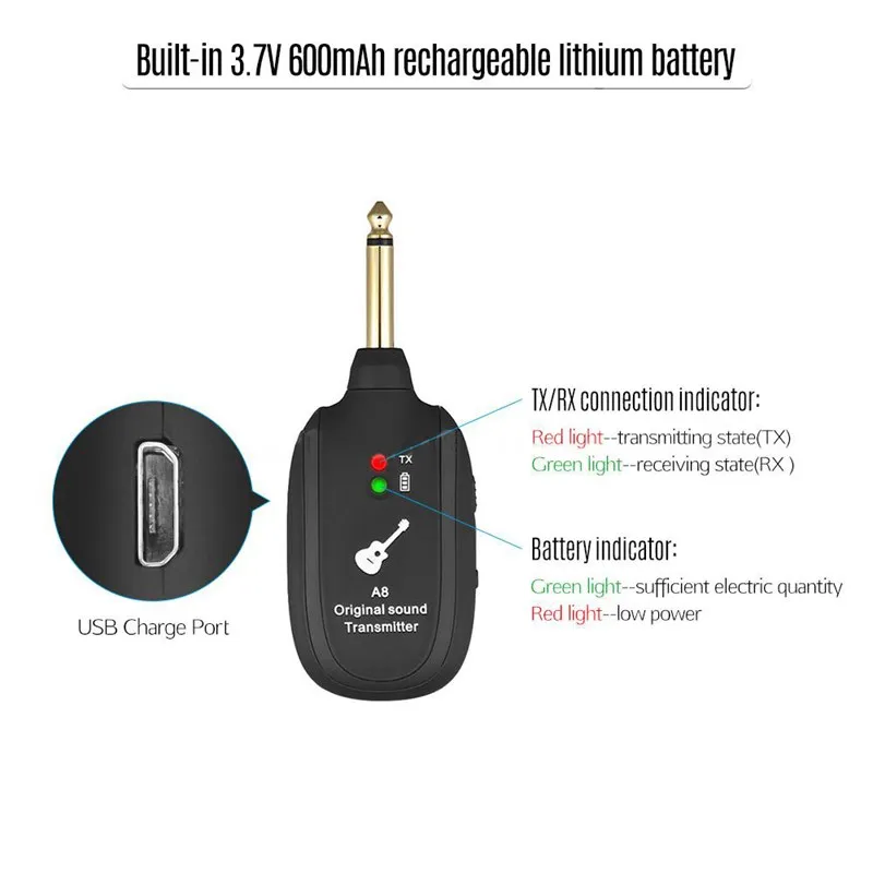 Aiersi UHF Guitar Wireless System Transmitter Receiver Built-in Rechargeable wireless guitar transmitter for bass etc. | Спорт и