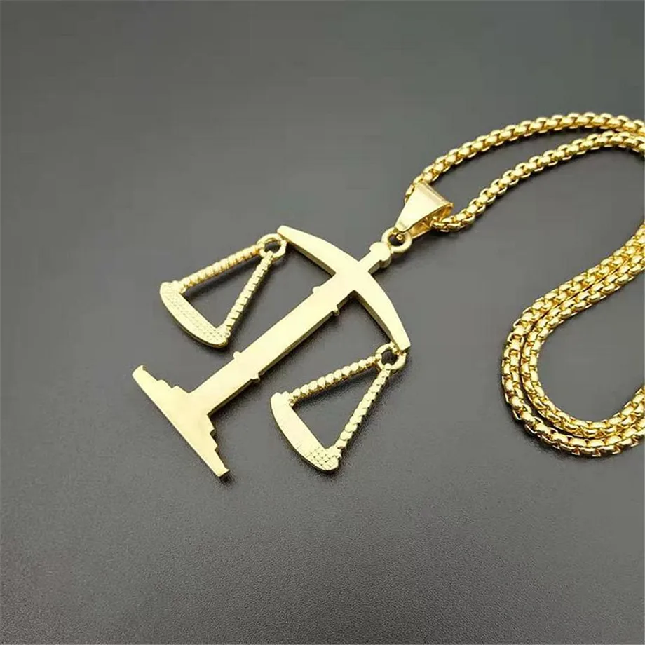 

Libra Balance Scales Pendant Necklace Fashion Gold Color Charm Men Women Rhinestone Hiphop Stainless Steel Jewelry Dropshipping