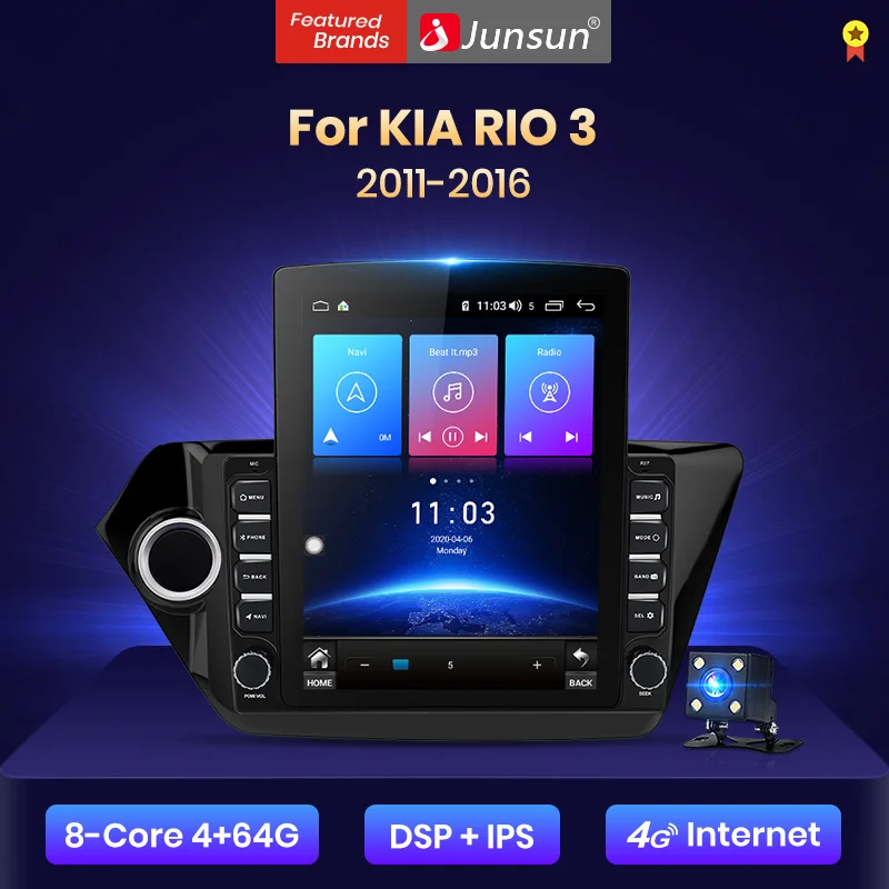 Junsun V2 Pro Вертикальный стиль 4G + 64G CarPlay DSP для KIA RIO 3 2011 2016 Android 8 1 автомобильное радио