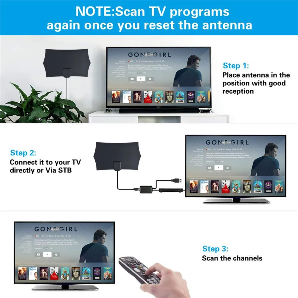 DVB-T2 TV антенна 300 миль ТВ цифровая HDTV для помещений 1080P без усилителя усилитель