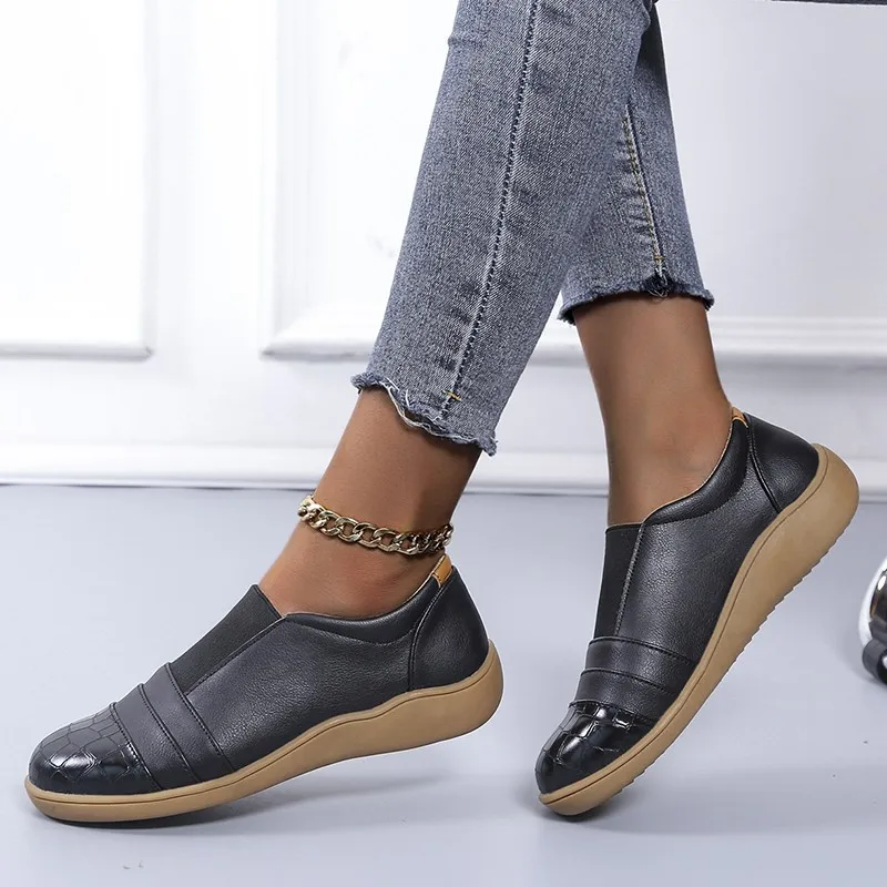 Shoes Woman Flats Shallow Mouth Modis Casual Female Sneakers Soft Autumn Round Toe Dress 2021 Winter New Fall Big Size PU Elasti