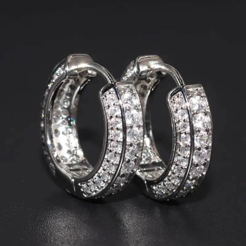 Fashion Dazzling Micro Paved Cz Stones Bling Silver Color Hoop Earrings for Men Trend Women Anti-Allergic Ear Jewelry