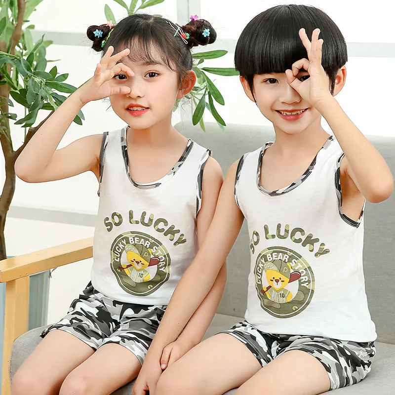 

Summer Kids Sleepwear Sleeveless Pajamas Sets Baby Girls Clothes Boys Cartoon Pyjamas 2pcs Vest+Pant Pyjama Enfant Nightwear