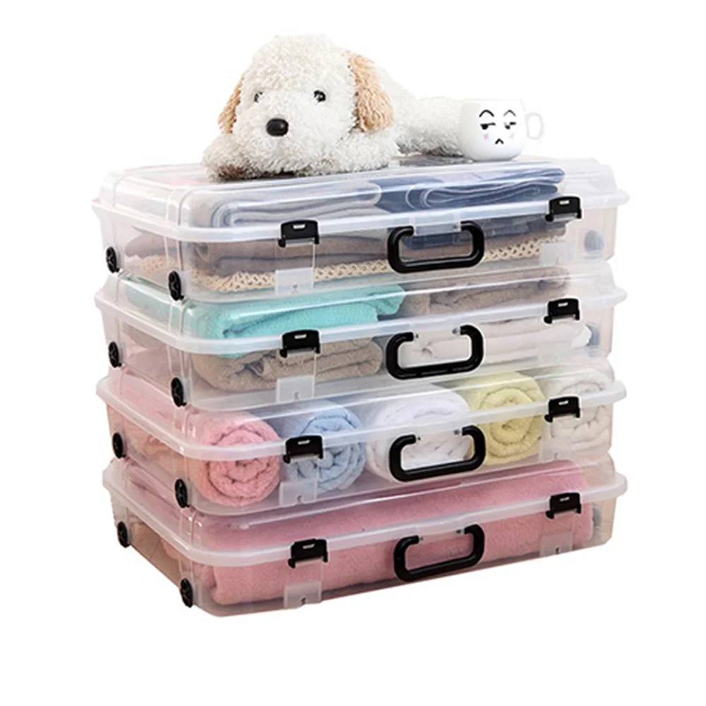 4 шт. прозрачная коробка для хранения на дне кровати переносная одежды большой