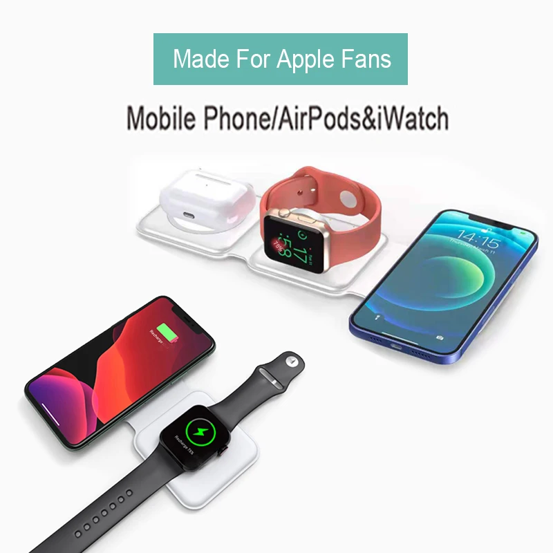 

15W Foldable Wireless Charger Dock For Apple Watch/iPhone 13 12 Mini ProMax 11 Airpods Pro Samsung Galaxy Fast Charging Pad