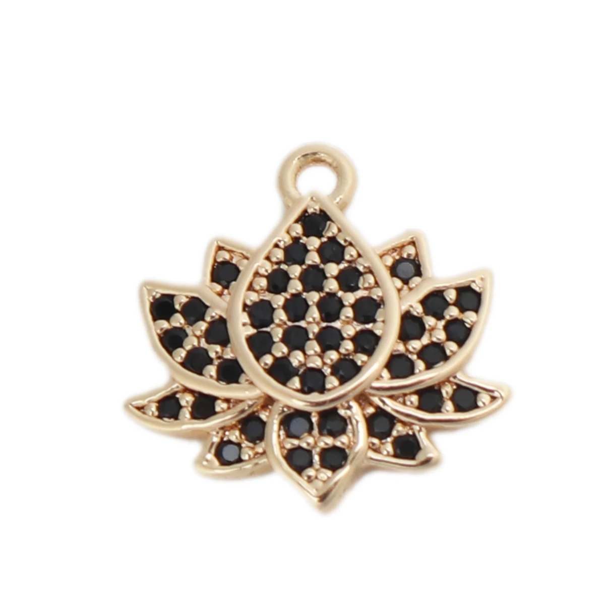 

1 Piece Copper Charms Pendant Gold Color /Silver Color Lotus Flower Black Rhinestone 13mm x 13mm Fashion Jewelry Finding