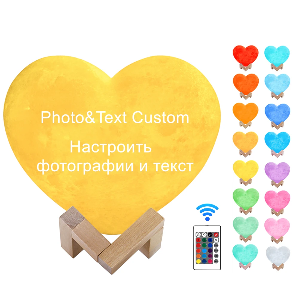 Персонализированная лампа в форме сердца 3D печать фототекст лунная USB зарядка