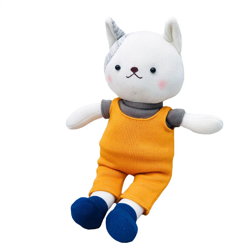 

38cm Woolen doll rabbit Plush toys Crochet knitting Cotton fox cat rabbit doll Hand knitting animal dolls Couple bunny dolls
