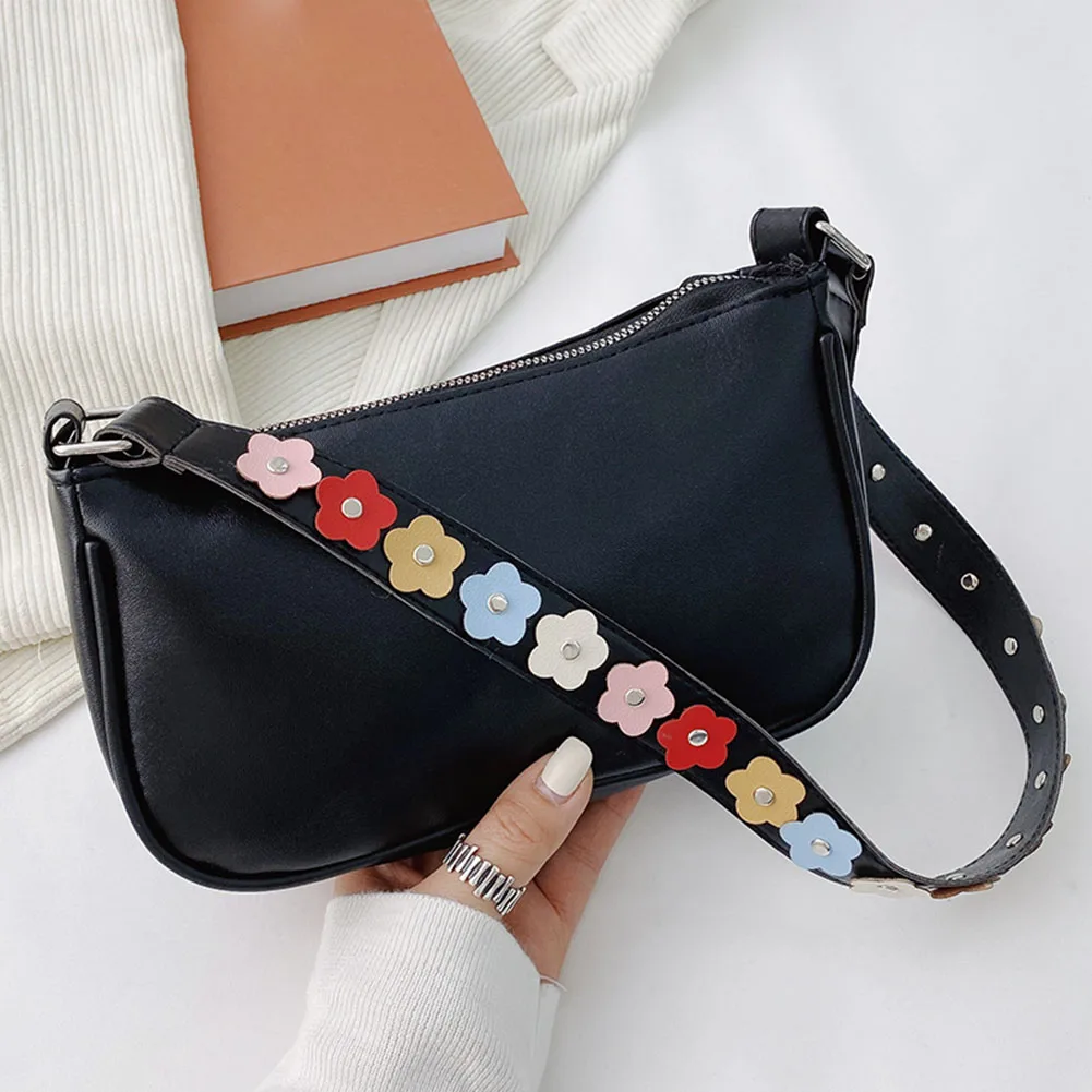 

2021 Kawaii Grils sweet rainbow flowers Shoulder Bag PU leather baguette bag Women handbag Vintage harajuku mini underarm bag